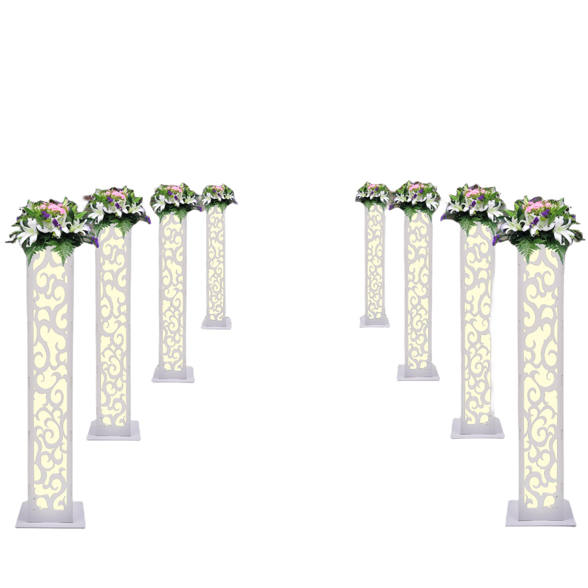 8PCS Tall Roman Column, 47Inch White with LED