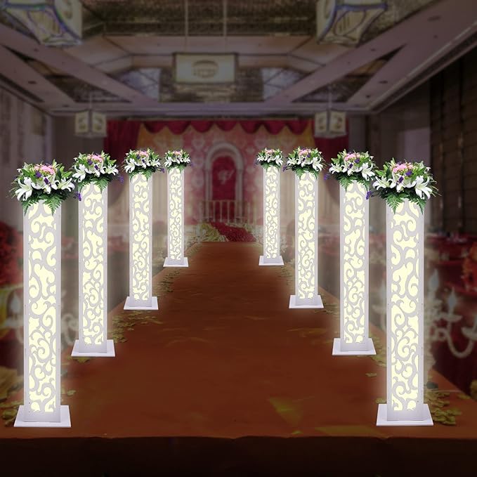 8PCS Tall Roman Column, 47Inch White with LED