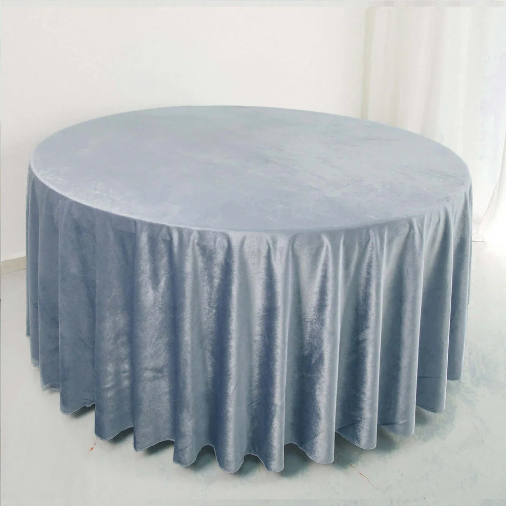Dusty Blue Velvet Round Table Cover 120"