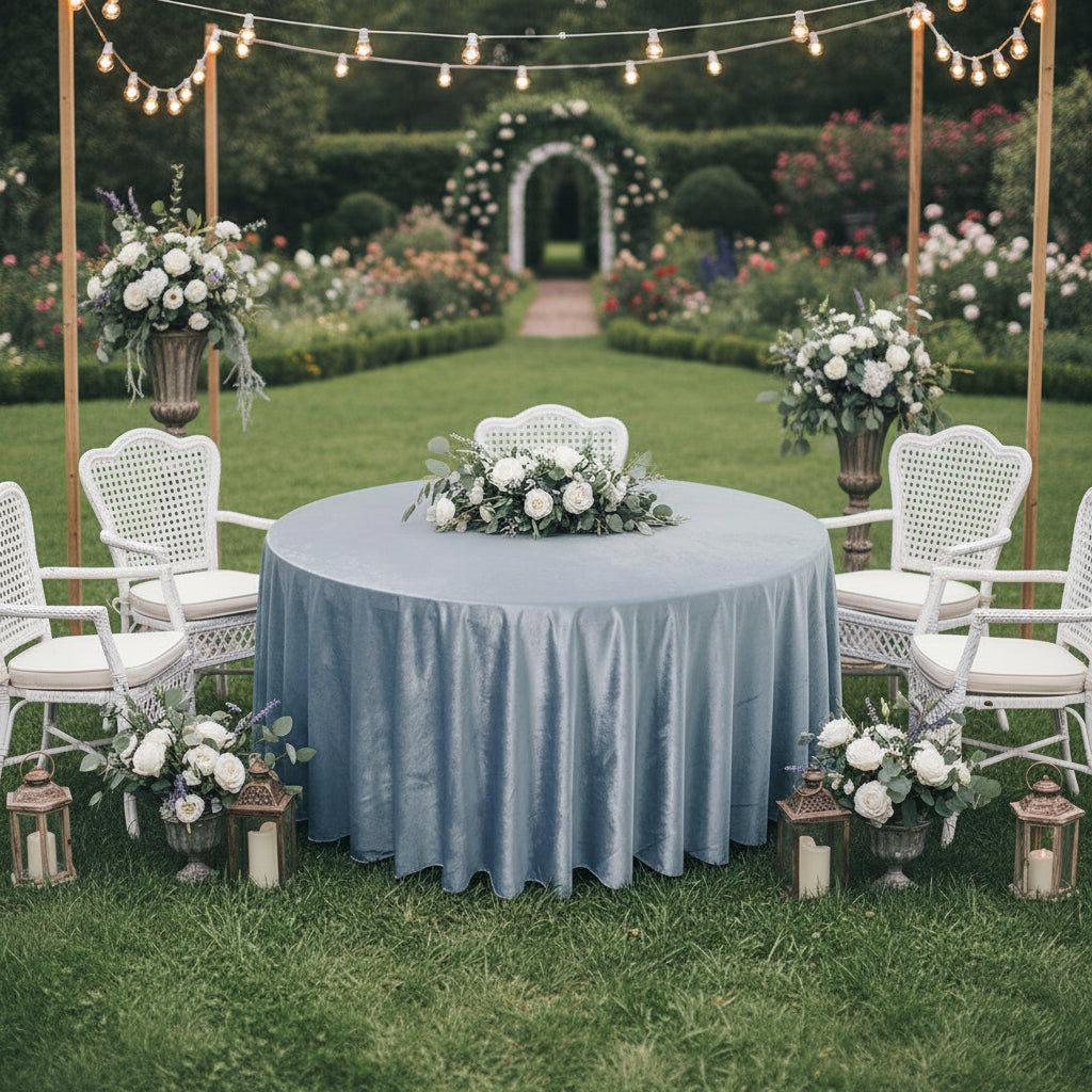 Velvet Dusty Blue Round Table Cover 120"