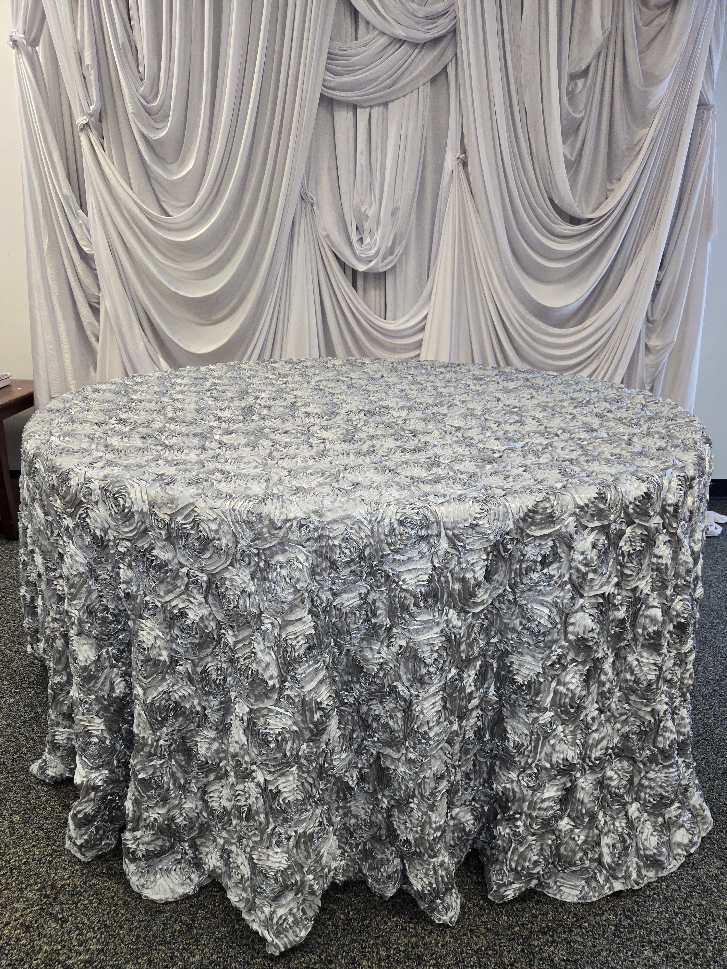 Silver Satin Round Tablecloth 120"