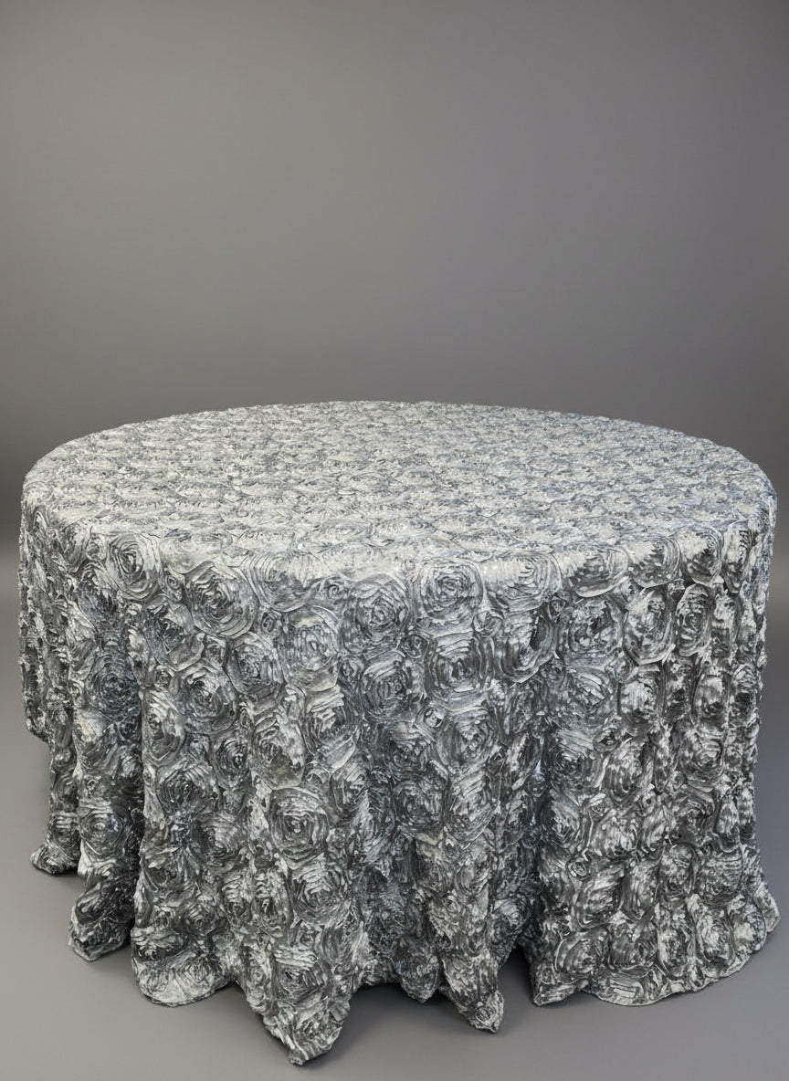 Satin Rosette Silver  Round Tablecloth 120"
