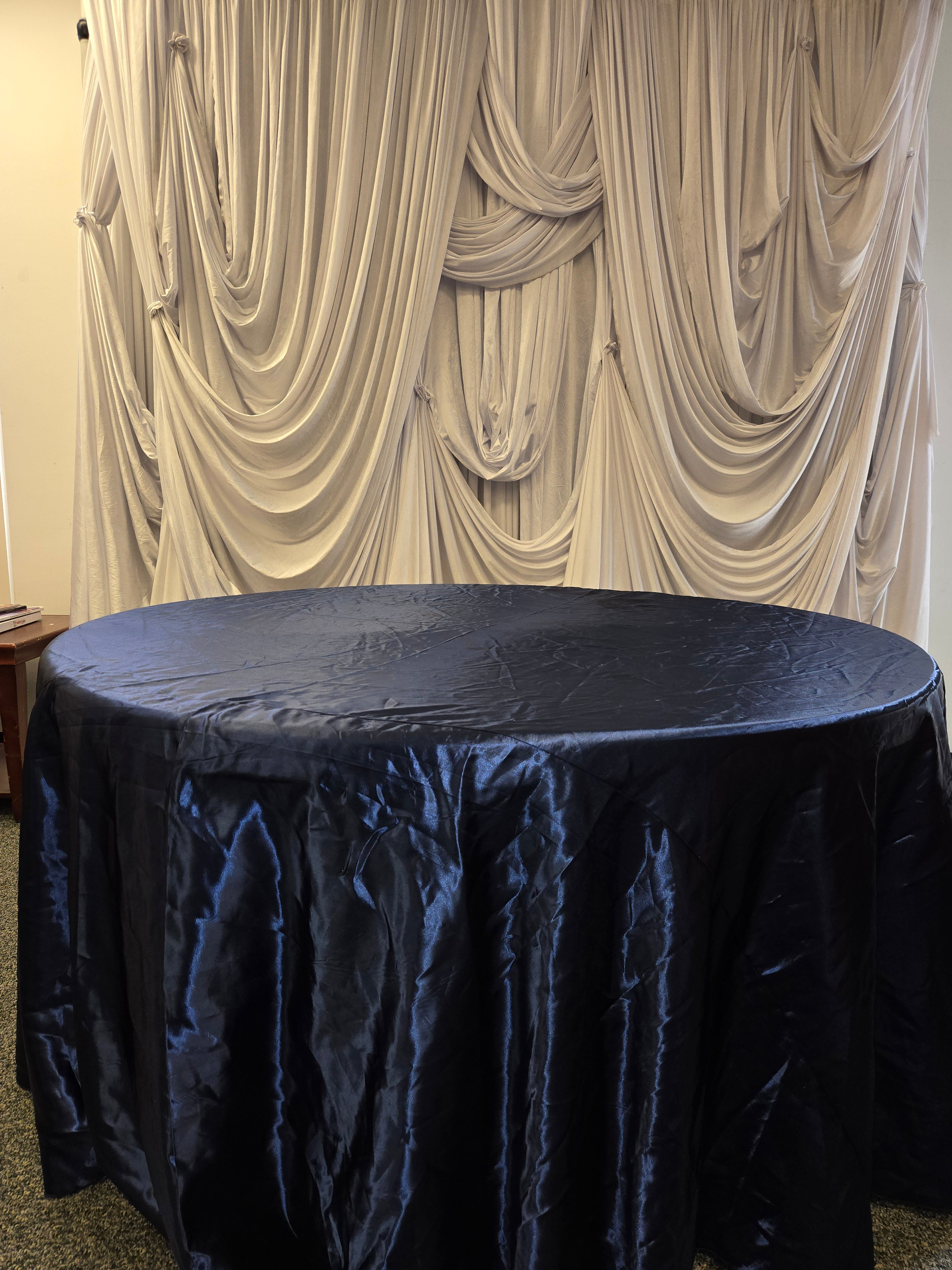 Navy Blue Satin  Round Table Cover 120"