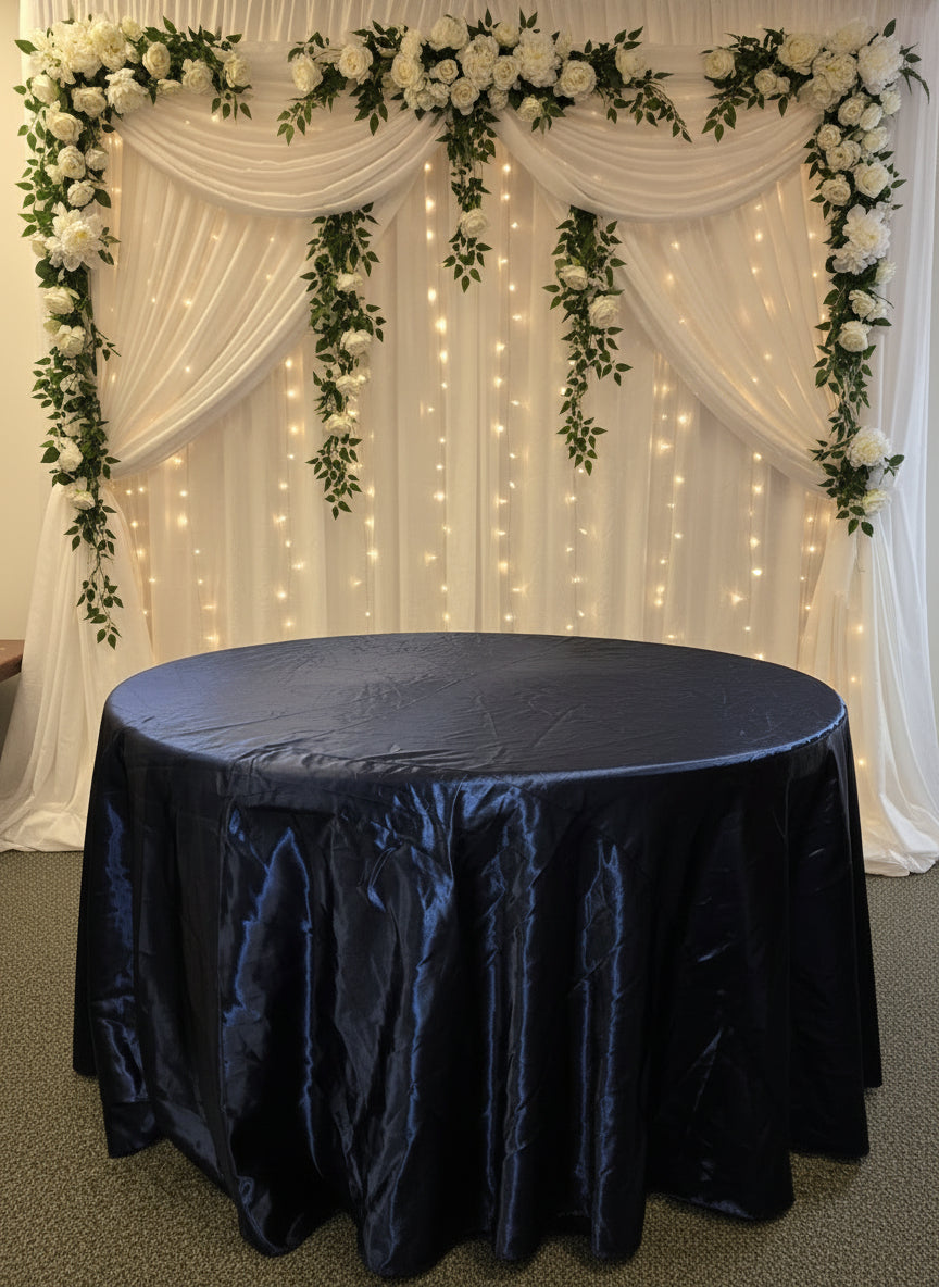 Satin Navy Blue Round Table Cover 120"