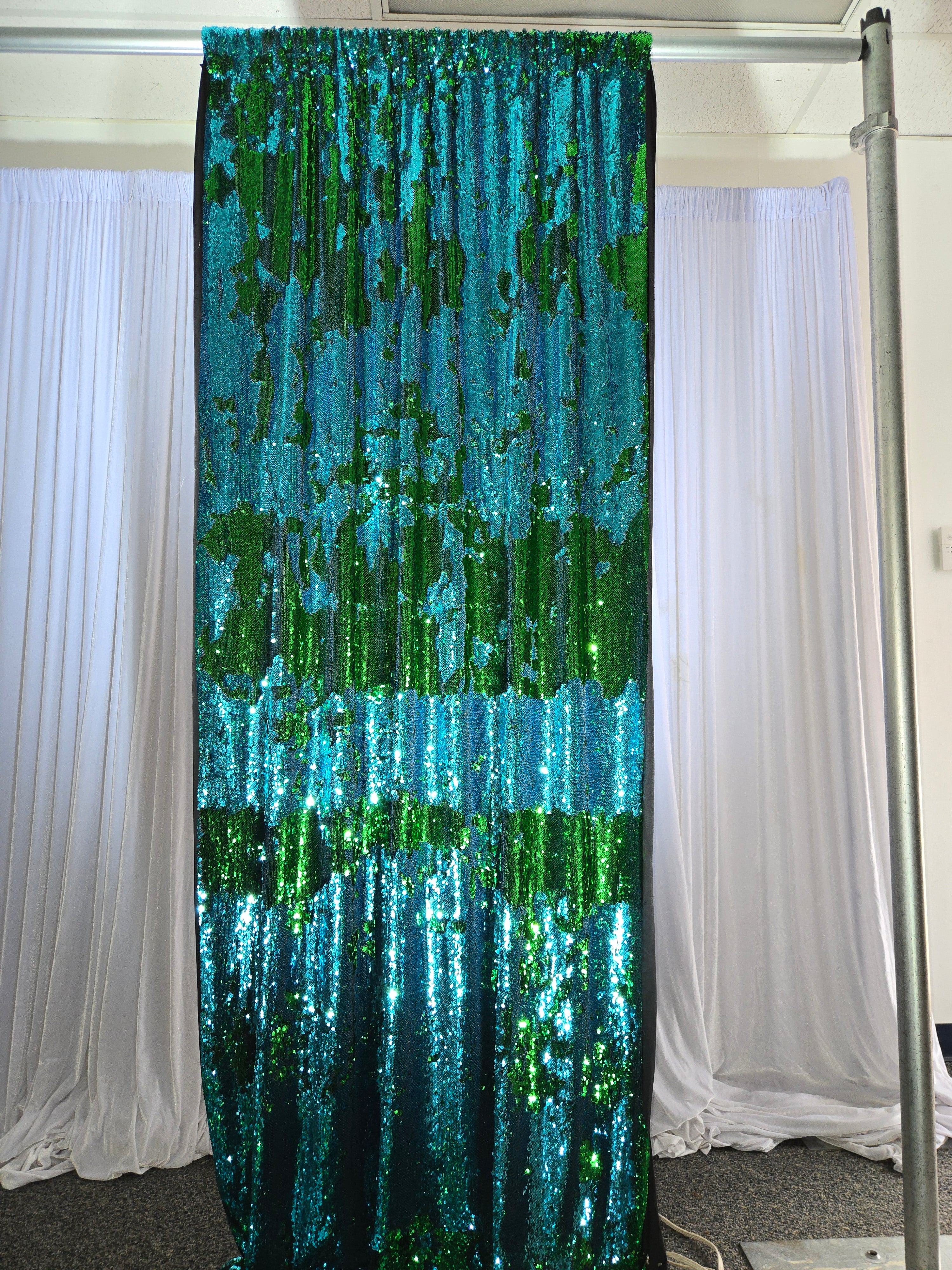 Blue and Green Sequence Drapes