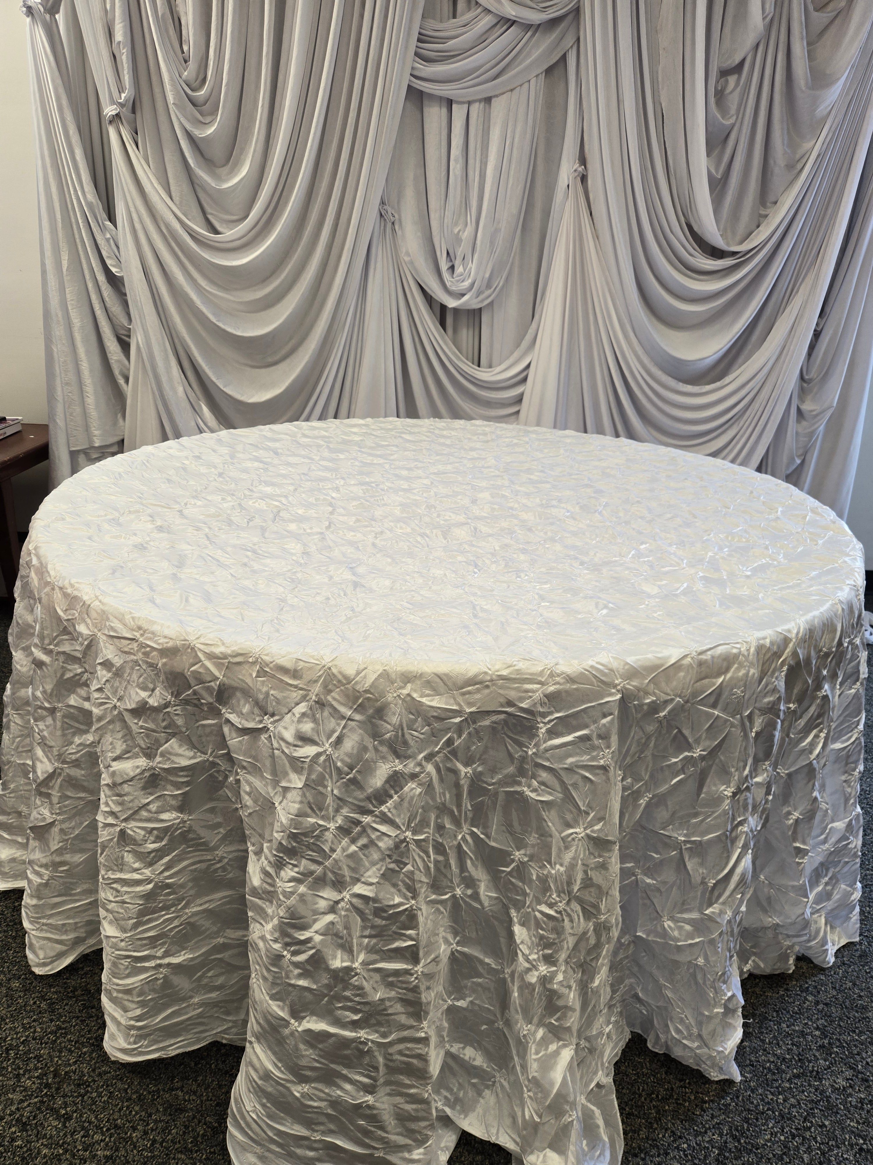 Textured White Satin 120" Table Cover