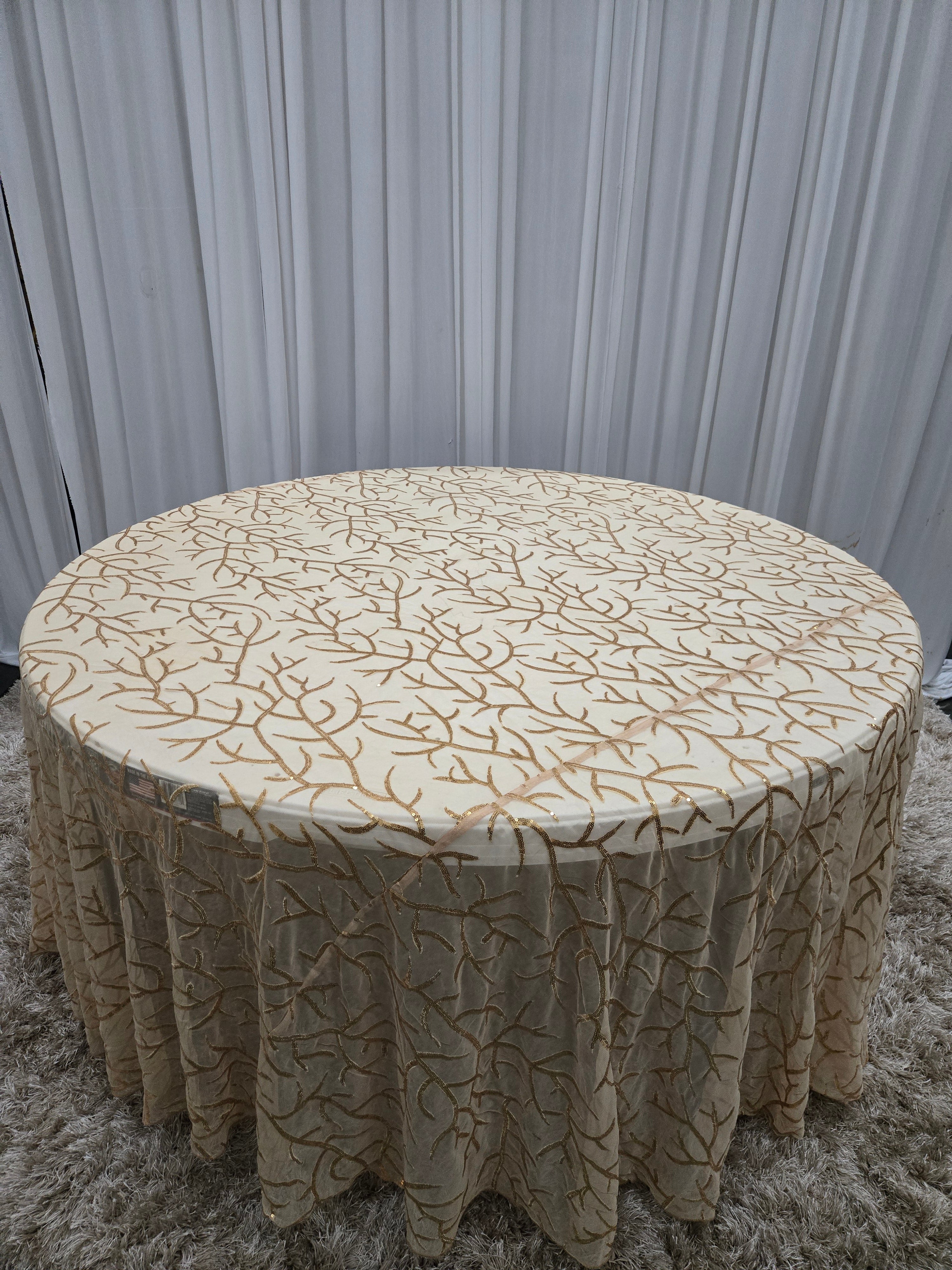 Gold Sequence Net Table Cover 120"