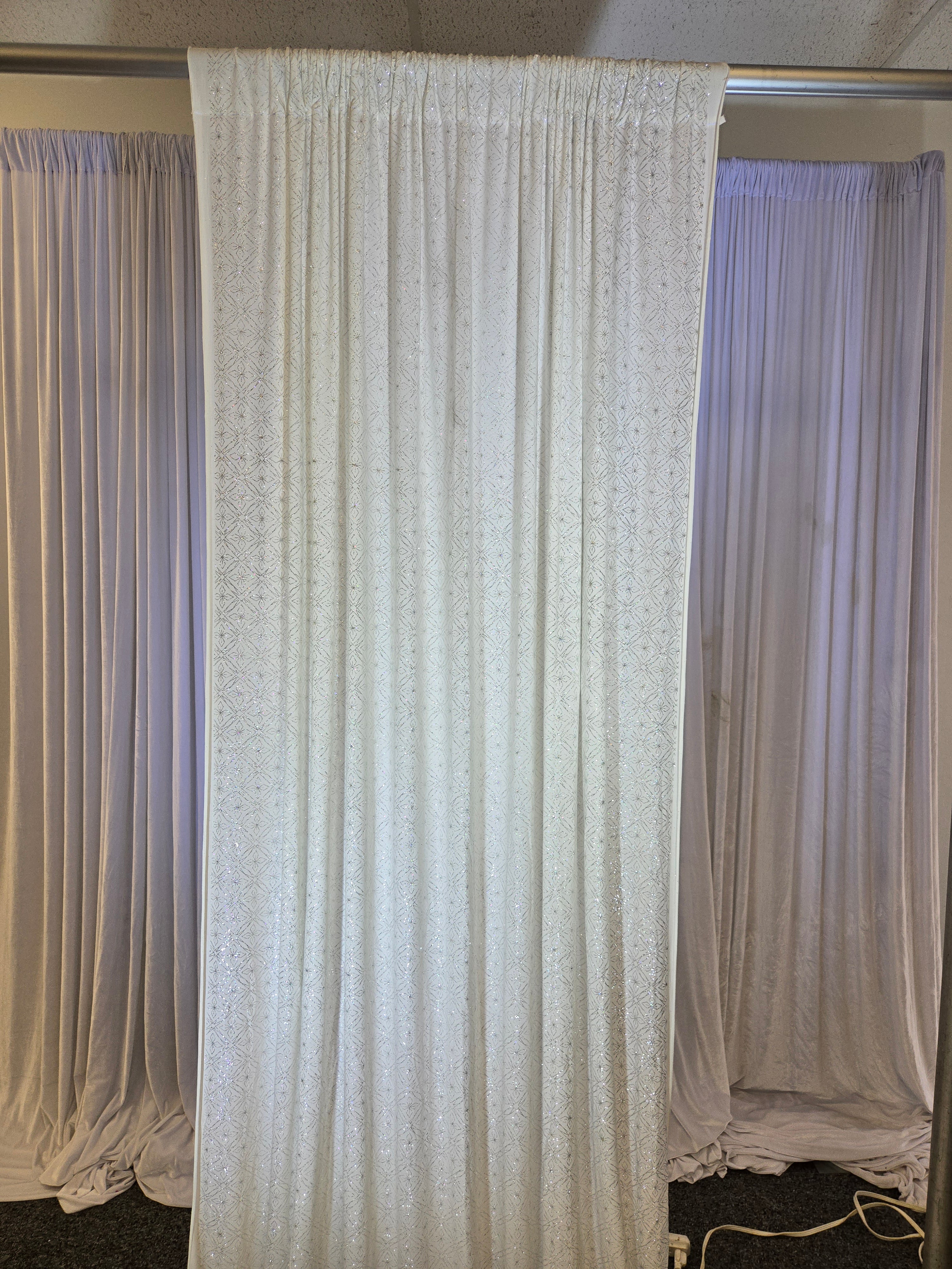 White Sequence Drapes 14 ft