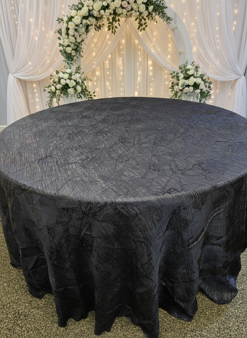 Textured Navy Blue Round Tablecloth 120"