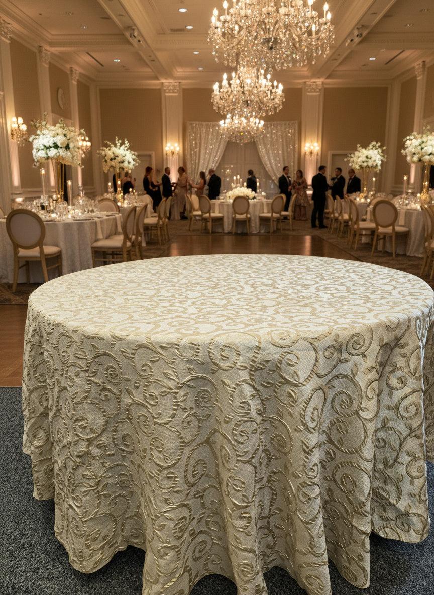 Textured Gold  Round Tablecloth 120"