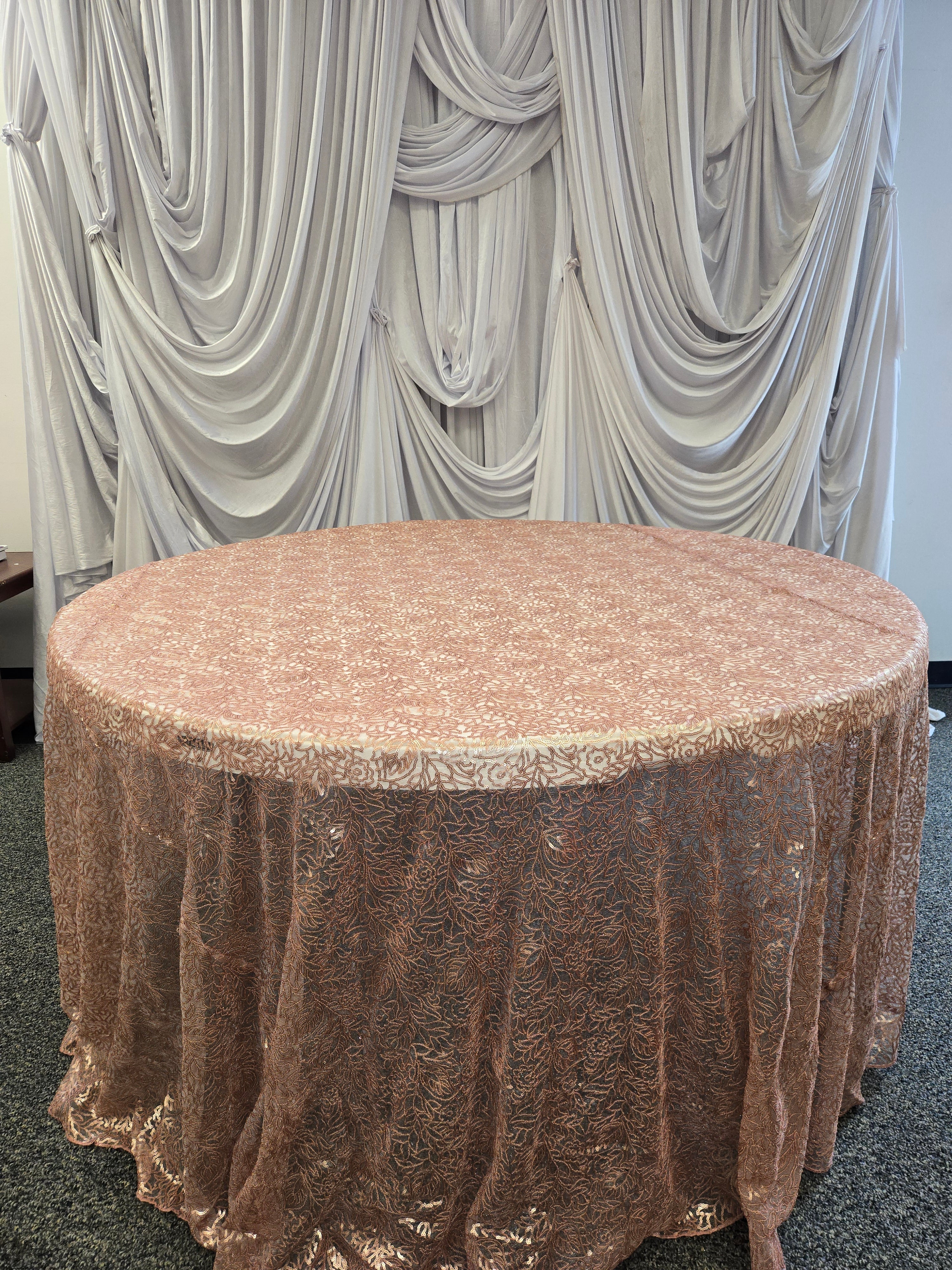 Rose-Gold Sequence Net Round Tablecloth 120"