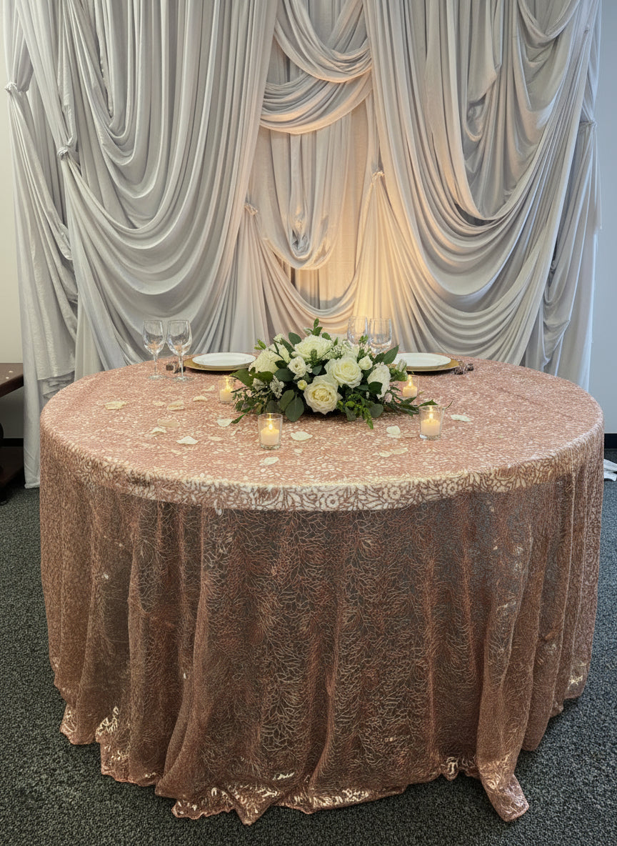 Sequence Rose-Gold  Net Round Tablecloth 120"