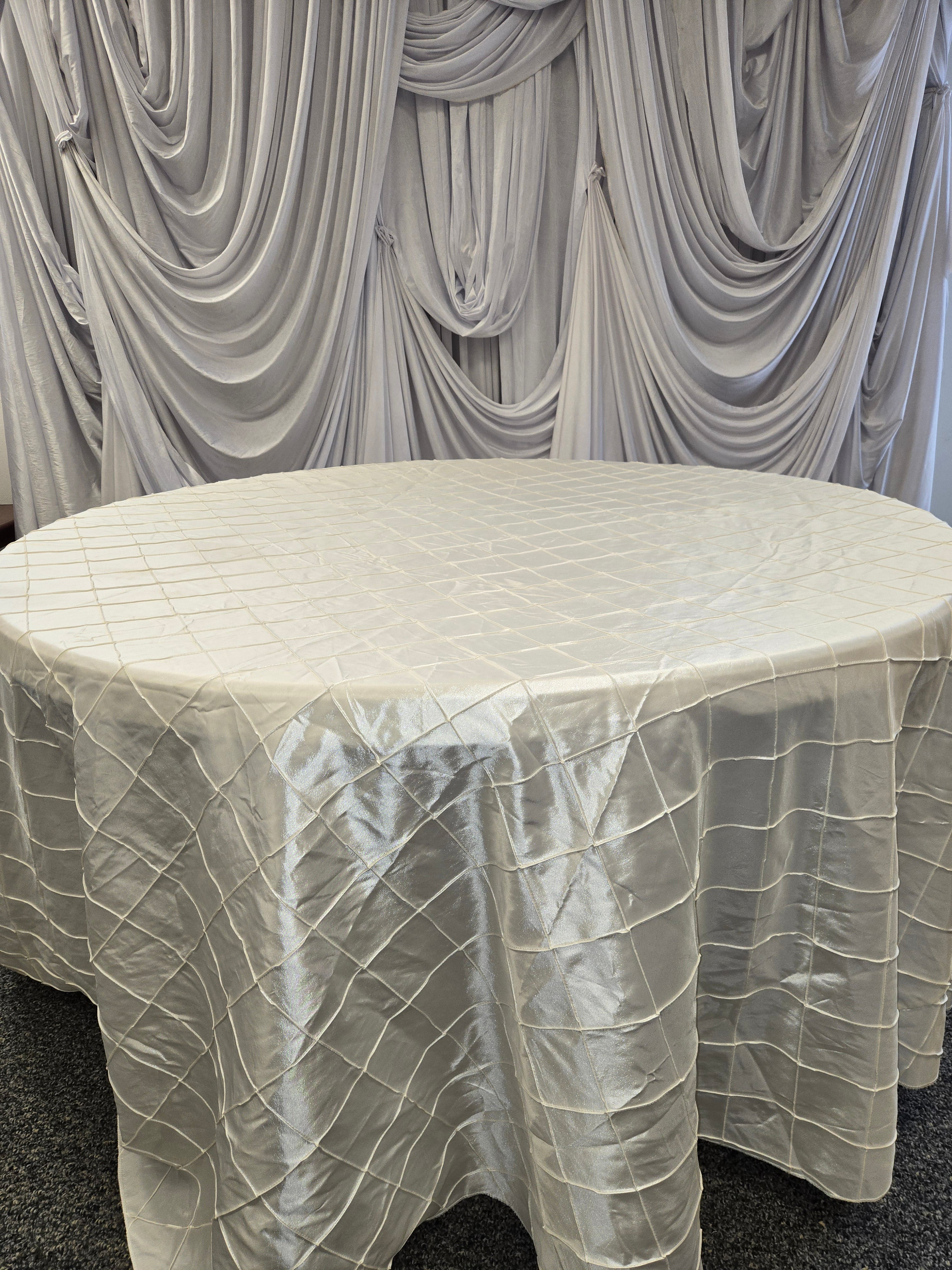 White Satin textured Round Tablecloth 120"