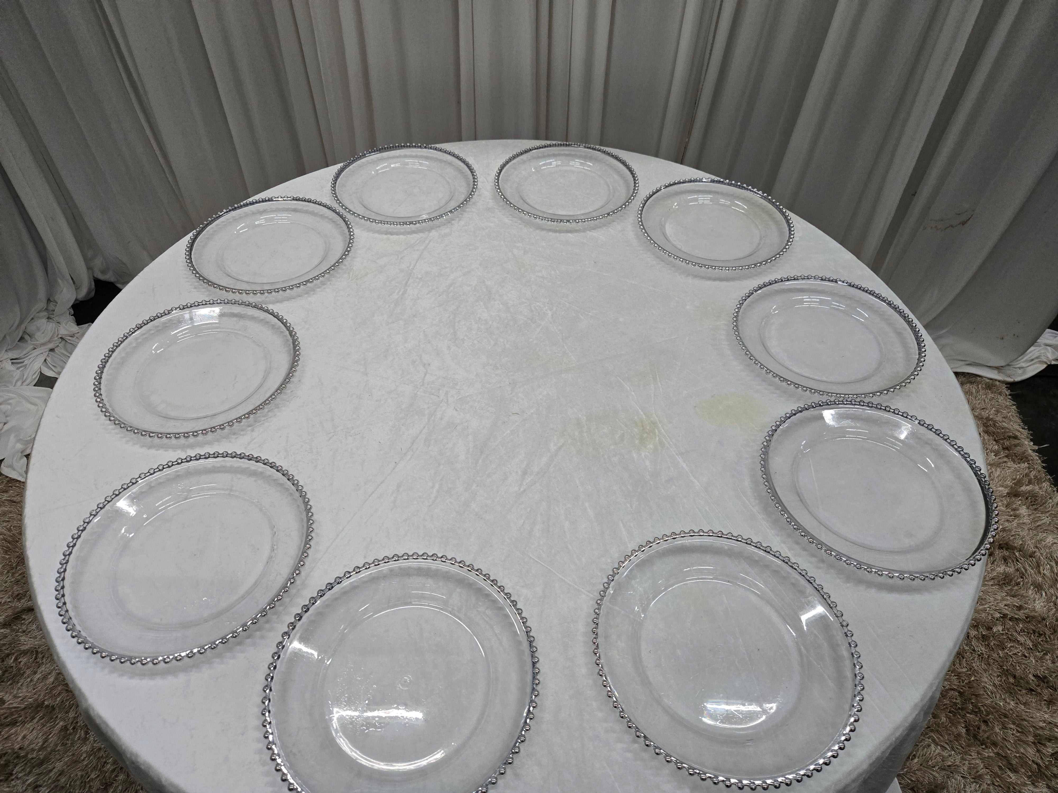 Clear + Silver Chargers