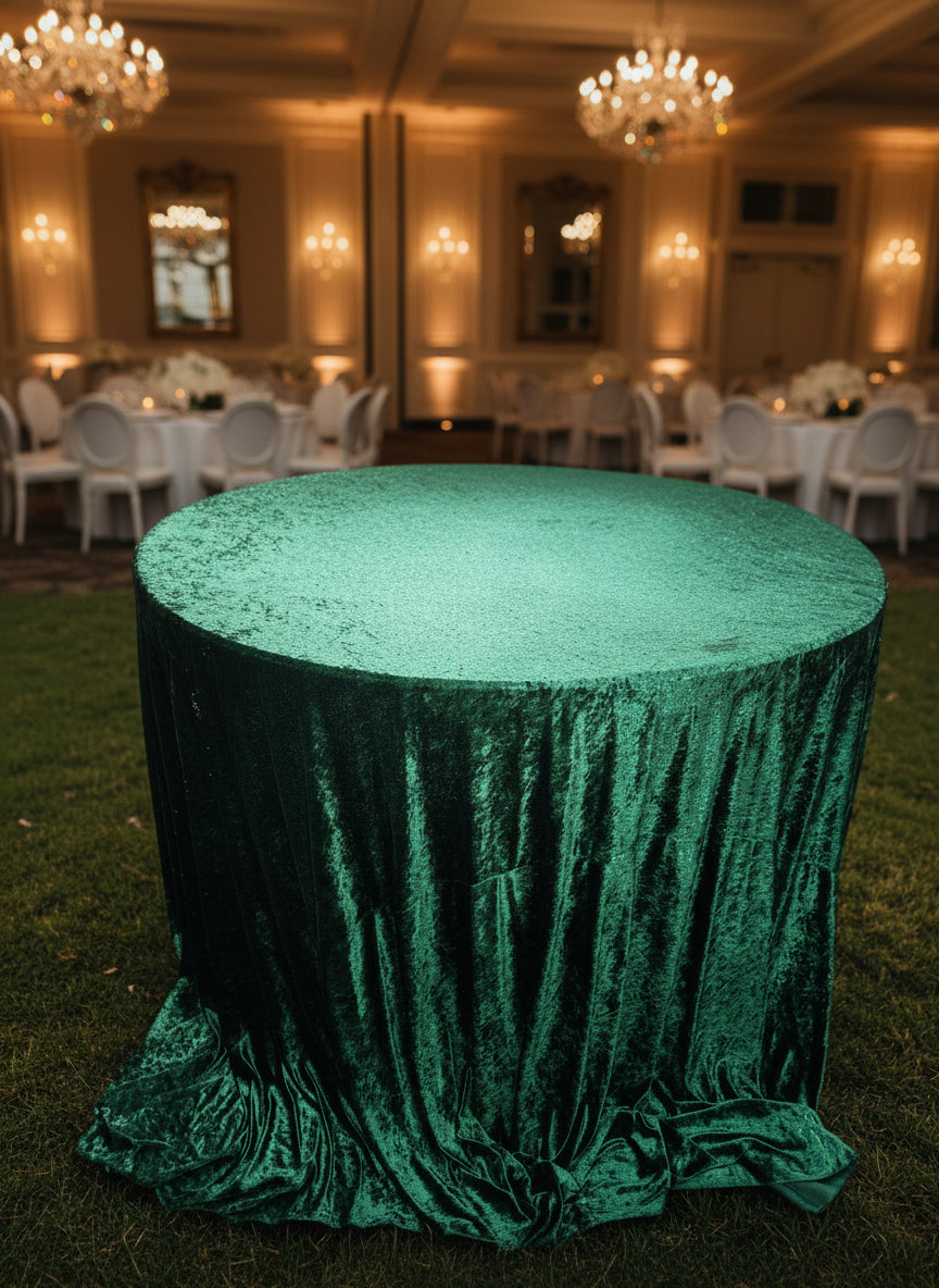 Velvet Emerald Green Round Tablecloth 120"