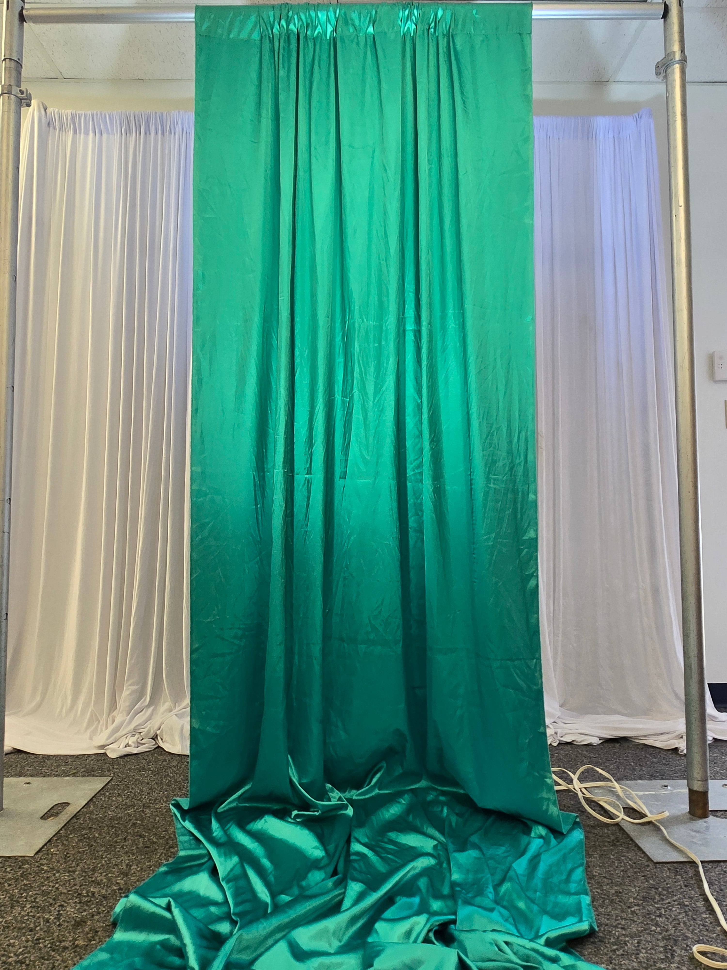 Emerald green satin Drapes 14ft