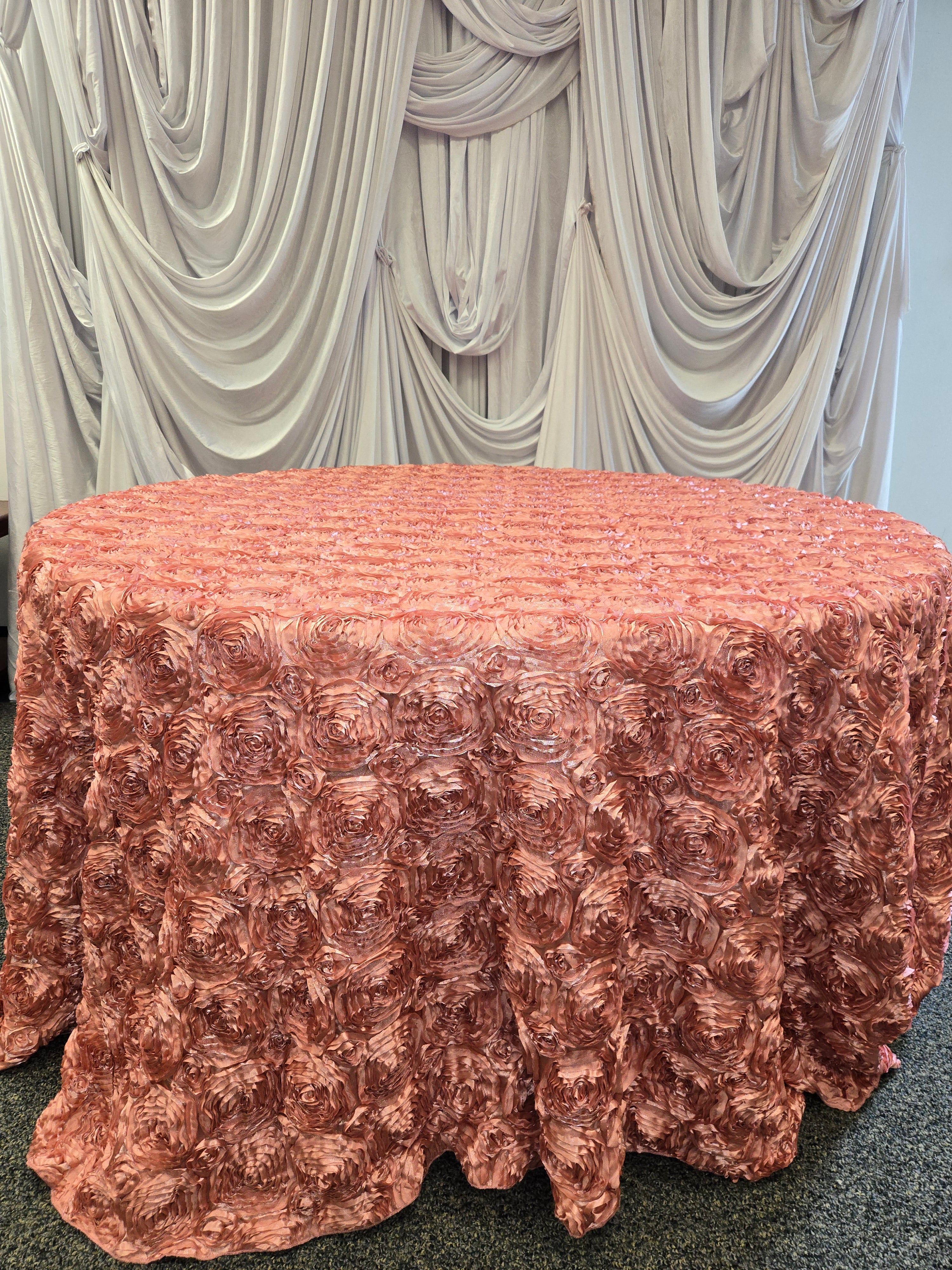 Pink Silver Satin Round Tablecloth 120"