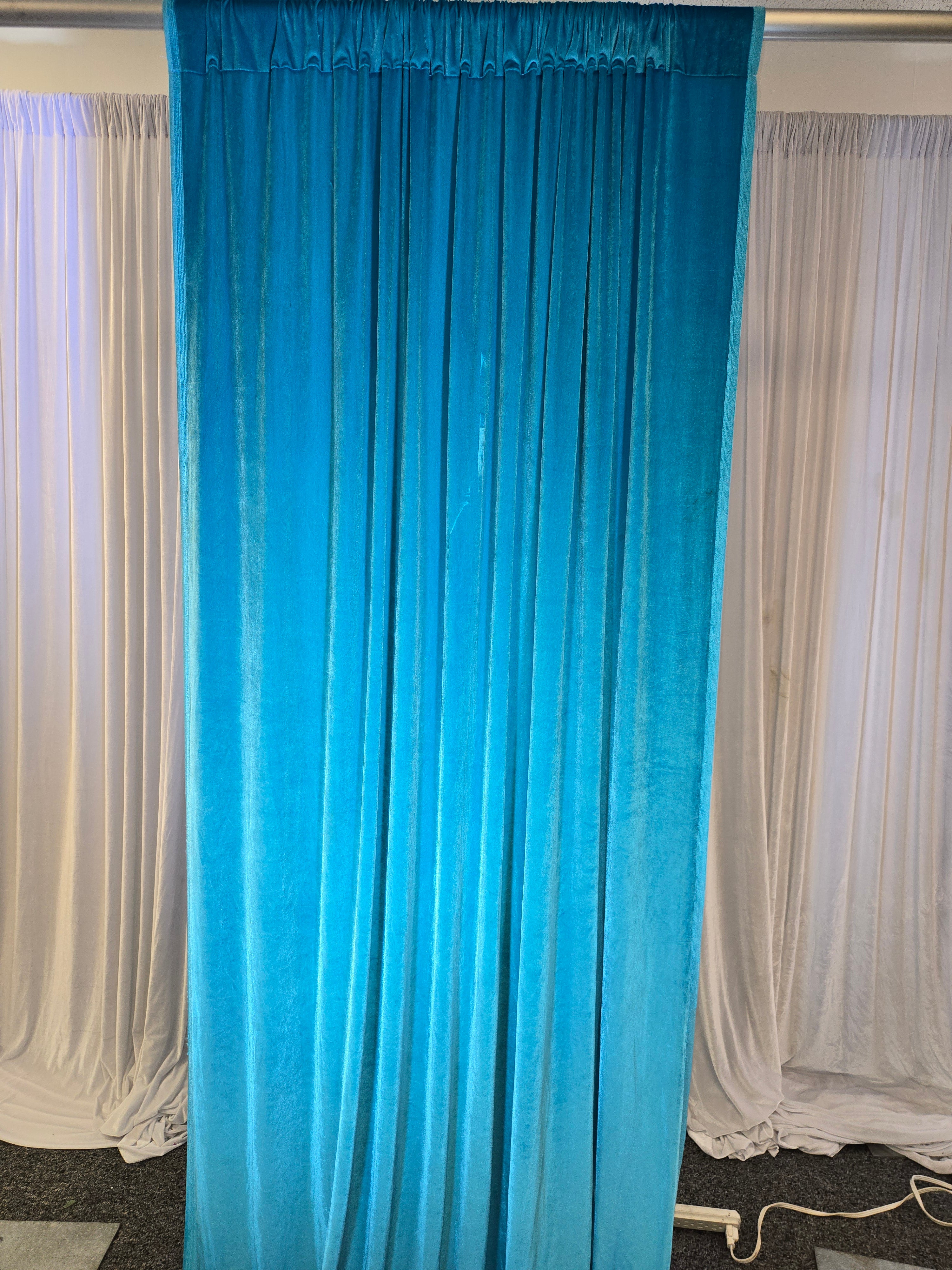 Sky Blue Velvet Drapes 14 ft
