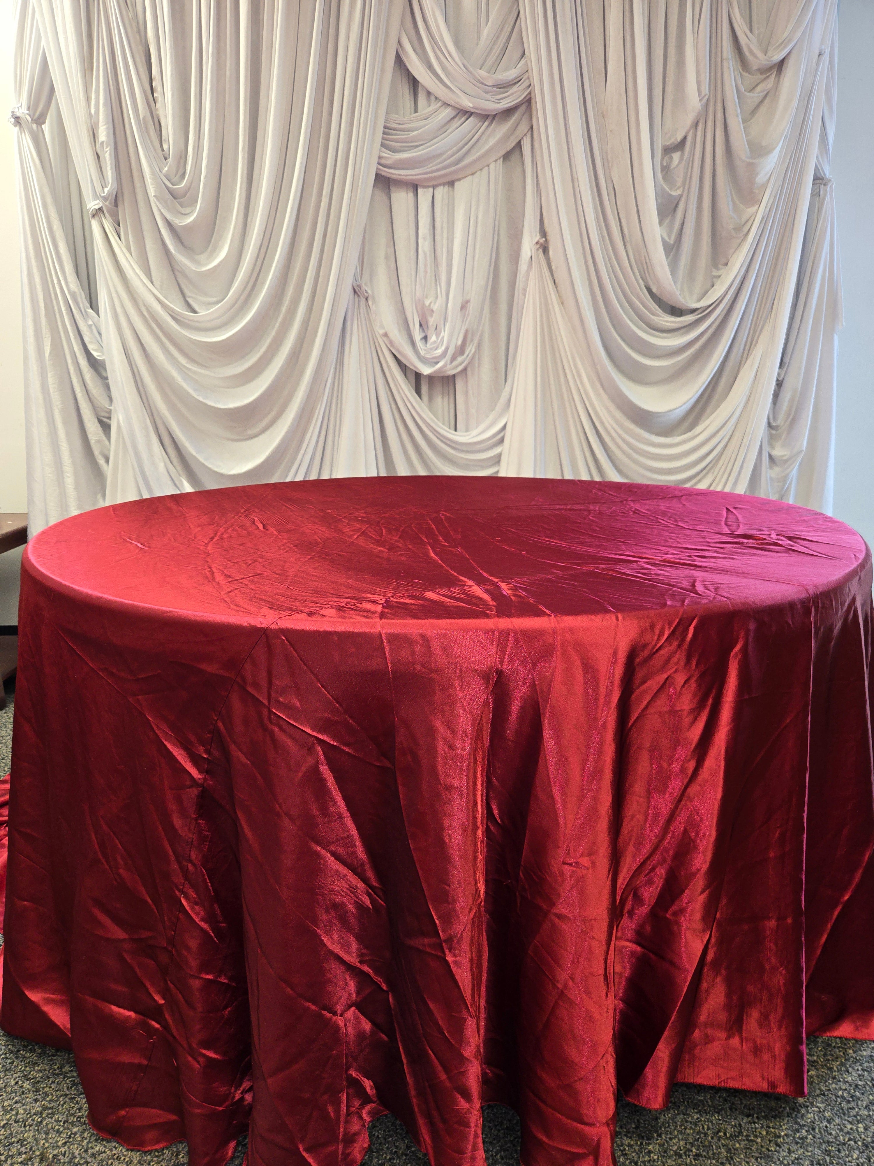 Maroon Satin Round Table Cover 120"