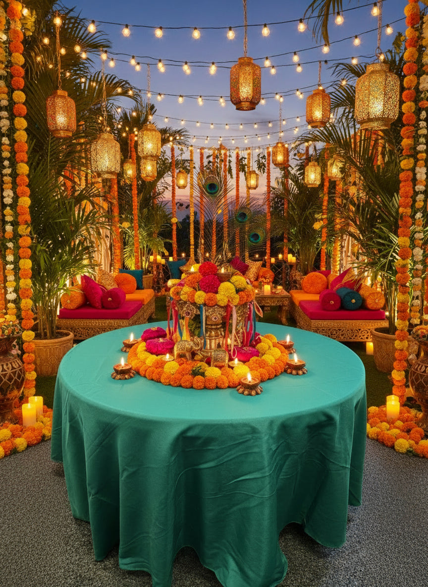 Polyester Green  Round Table Cover 120"