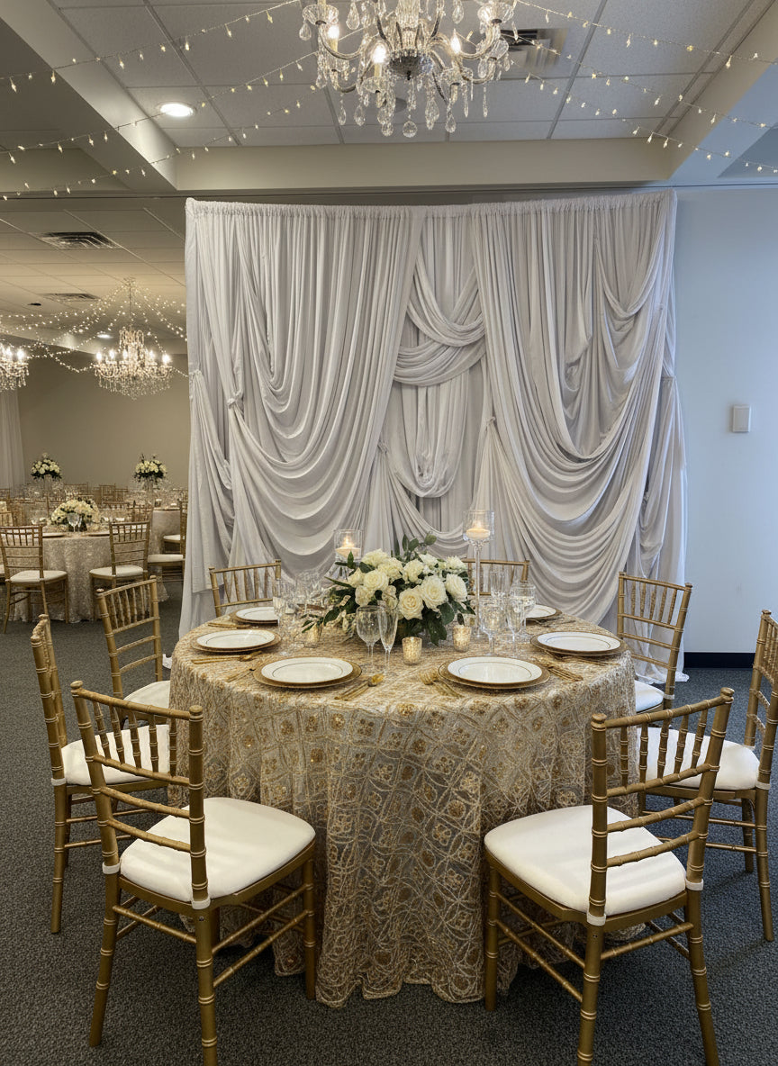 Sequence Gold Textured  Round Tablecloth 120"