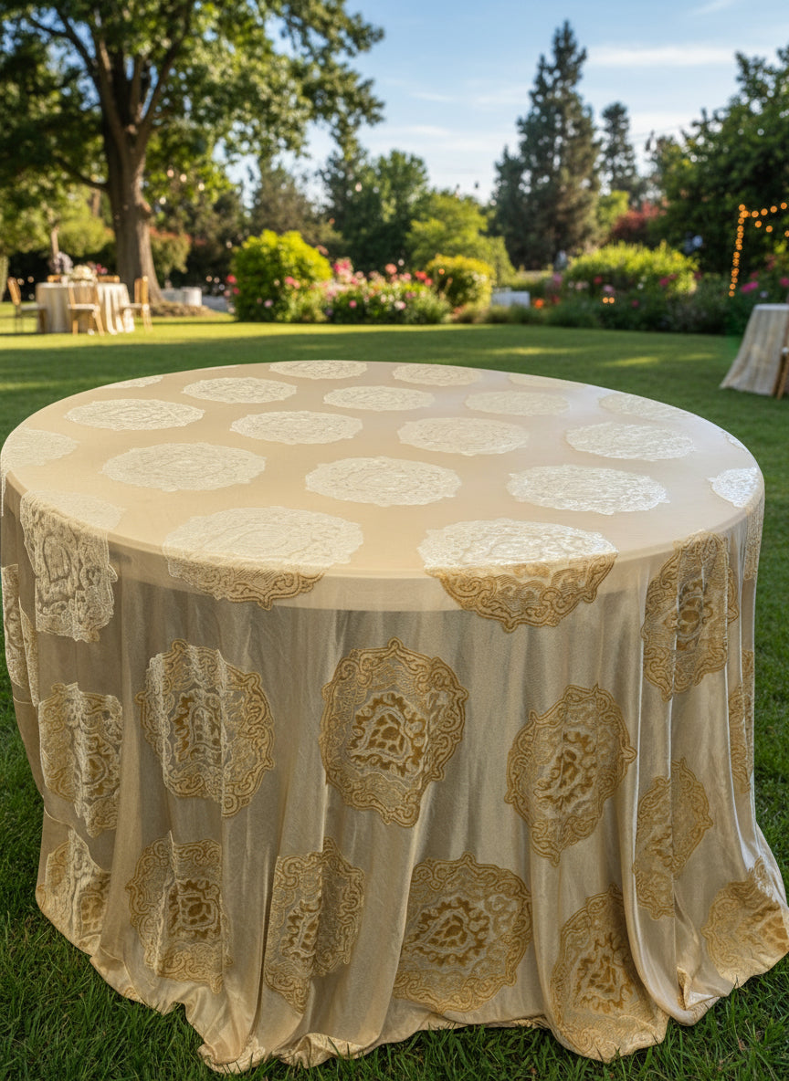 Velvet Gold Printed Round Tablecloth 120"